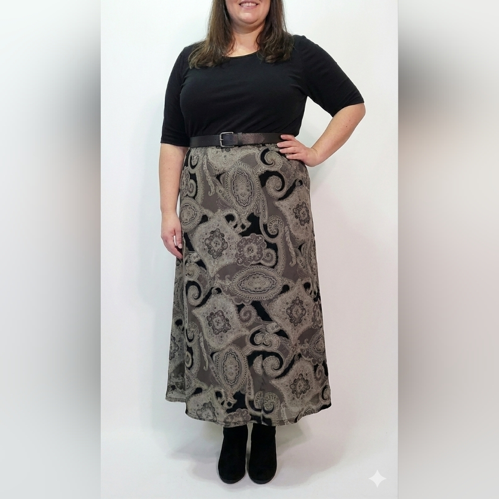 Intriguing Thread Vintage Gray Paisley Print Formal Midi Skirt Size 12 🐈